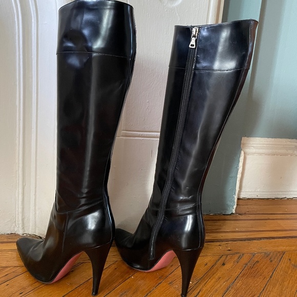 Prada Shoes - PRADA Spazzolato Knee High Stiletto Boots Size 8.5